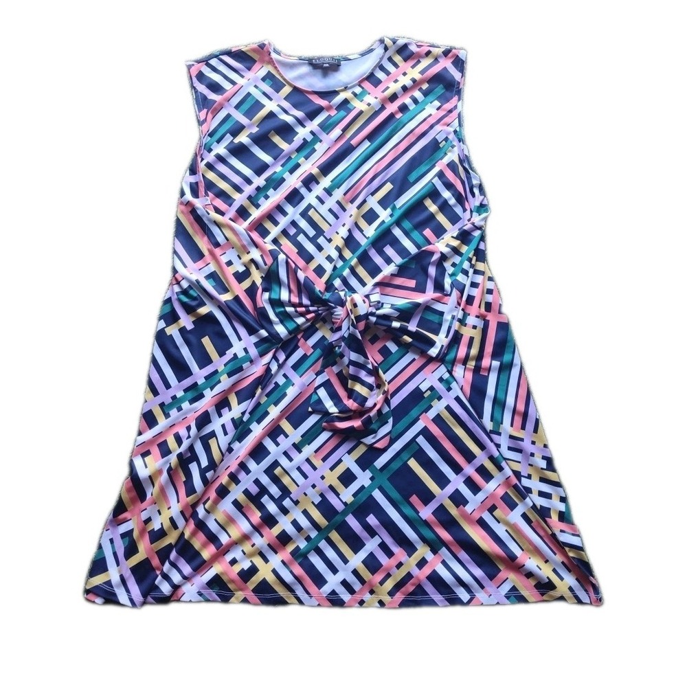 Eloquii Front Tie Striped Trapeze Swing Dress Size 22/24 Stripes Colorful